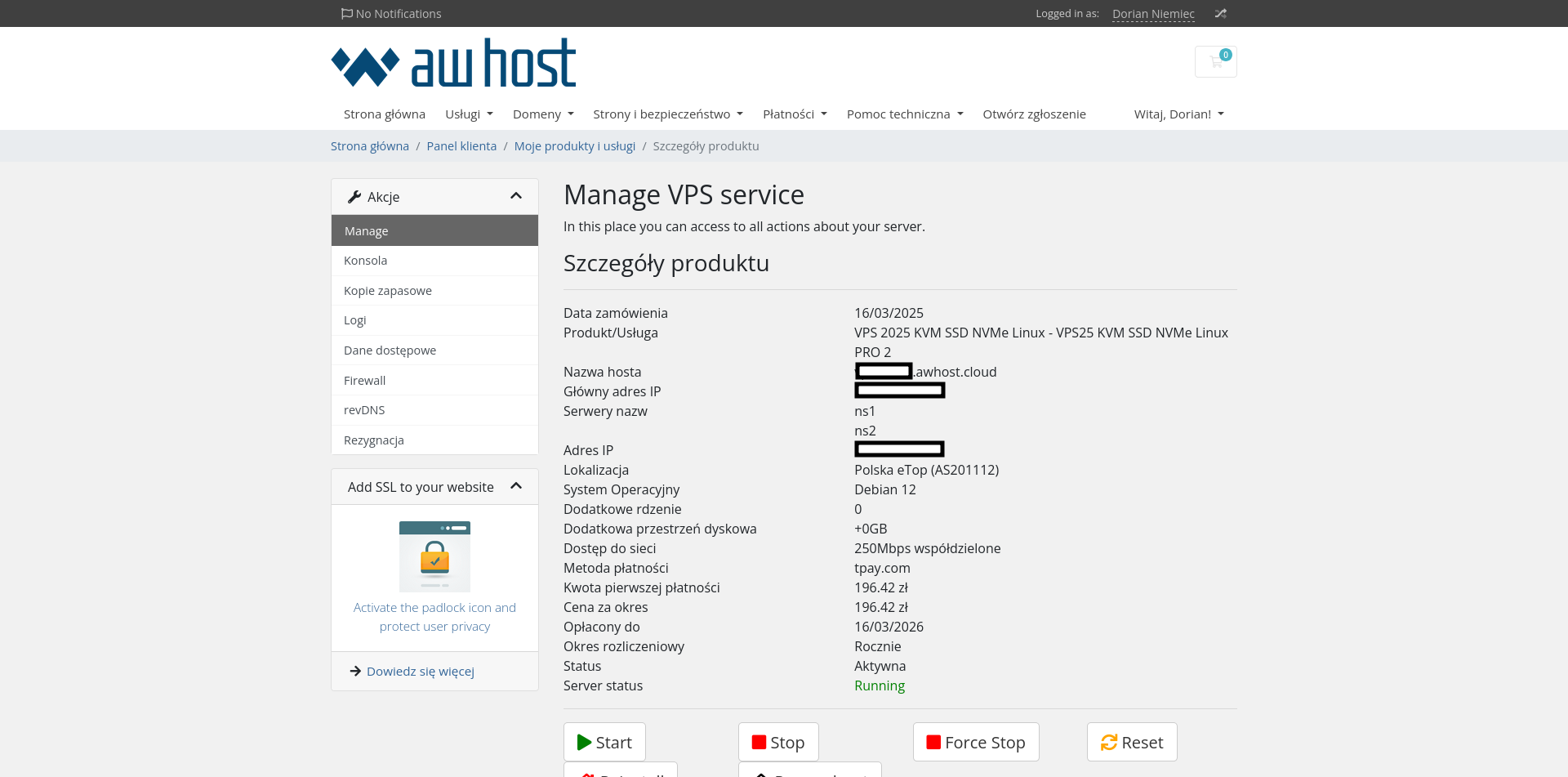 The VPS hosting panel for awHost